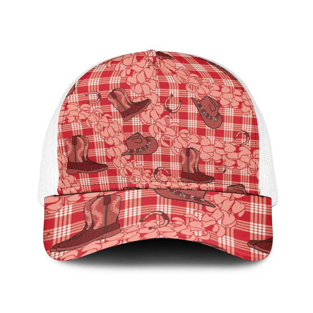 Red Palaka Hawaii Cowboy Baseball Net Cap Puakenikeni Lei Paniolo Papale Seamless Vibes - Polynesian Pride