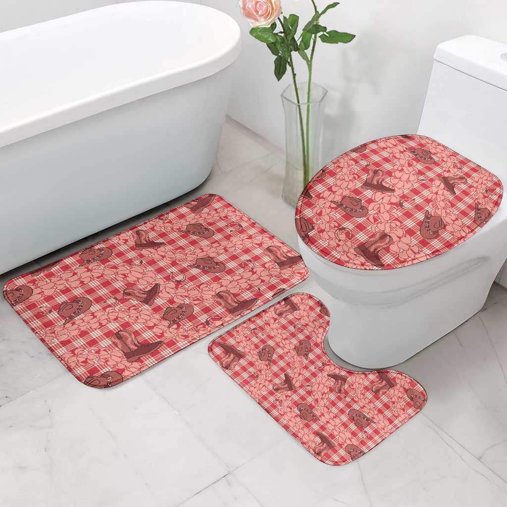 Red Palaka Hawaii Cowboy Bathroom Set Puakenikeni Lei Paniolo Papale Seamless Vibes - Polynesian Pride
