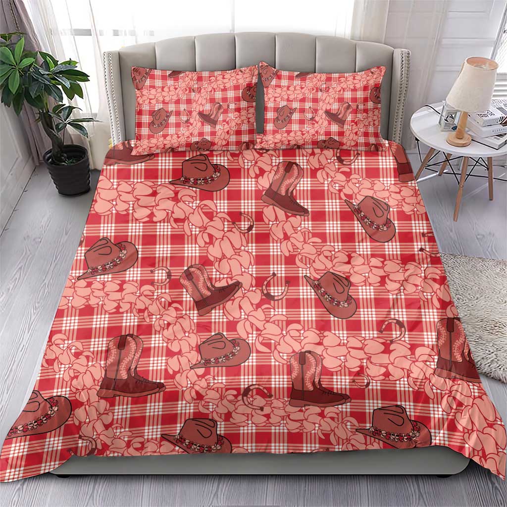 Red Palaka Hawaii Cowboy Bedding Set Puakenikeni Lei Paniolo Papale Seamless Vibes - Polynesian Pride