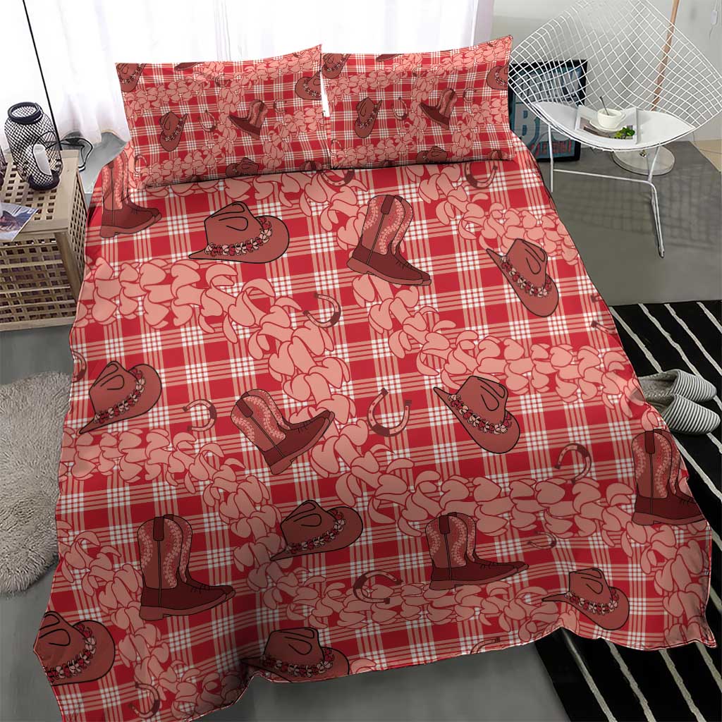 Red Palaka Hawaii Cowboy Bedding Set Puakenikeni Lei Paniolo Papale Seamless Vibes - Polynesian Pride