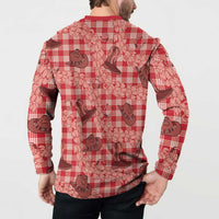 Red Palaka Hawaii Cowboy Button Sweatshirt Puakenikeni Lei Paniolo Papale Seamless Vibes - Polynesian Pride