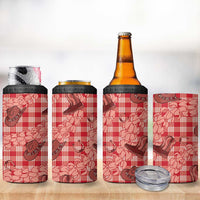 Red Palaka Hawaii Cowboy 4 in 1 Can Cooler Tumbler Puakenikeni Lei Paniolo Papale Seamless Vibes - Polynesian Pride
