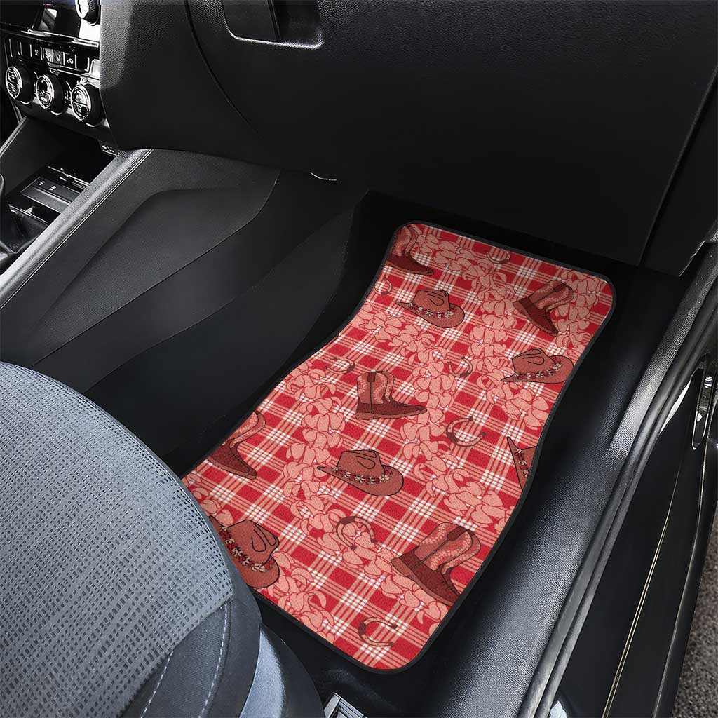 Red Palaka Hawaii Cowboy Car Mats Puakenikeni Lei Paniolo Papale Seamless Vibes - Polynesian Pride