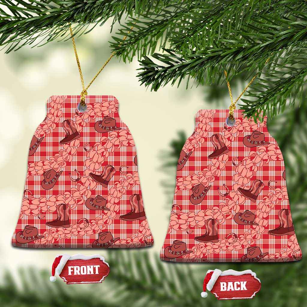 Red Palaka Hawaii Cowboy Ceramic Ornament Puakenikeni Lei Paniolo Papale Seamless Vibes - Polynesian Pride