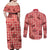 Red Palaka Hawaii Cowboy Couples Matching Off Shoulder Maxi Dress and Long Sleeve Button Shirt Puakenikeni Lei Paniolo Papale Seamless Vibes - Polynesian Pride