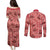 Red Palaka Hawaii Cowboy Couples Matching Puletasi and Long Sleeve Button Shirt Puakenikeni Lei Paniolo Papale Seamless Vibes - Polynesian Pride