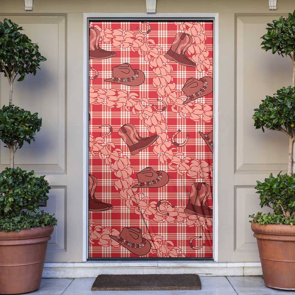 Red Palaka Hawaii Cowboy Door Cover Puakenikeni Lei Paniolo Papale Seamless Vibes - Polynesian Pride
