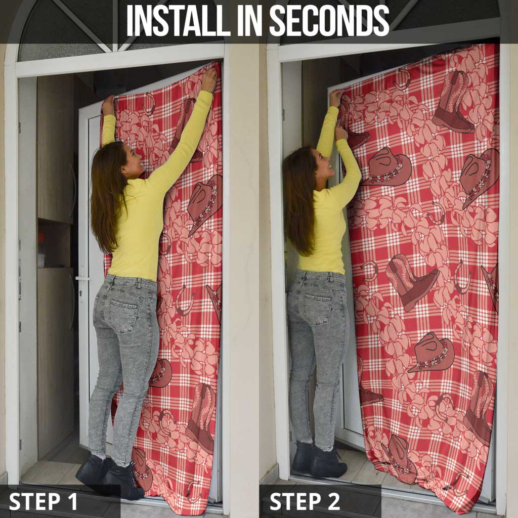 Red Palaka Hawaii Cowboy Door Cover Puakenikeni Lei Paniolo Papale Seamless Vibes - Polynesian Pride