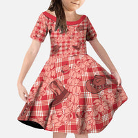Red Palaka Hawaii Cowboy Family Matching Long Sleeve Bodycon Dress and Hawaiian Shirt Puakenikeni Lei Paniolo Papale Seamless Vibes LT14 Daughter's Dress Red - Polynesian Pride