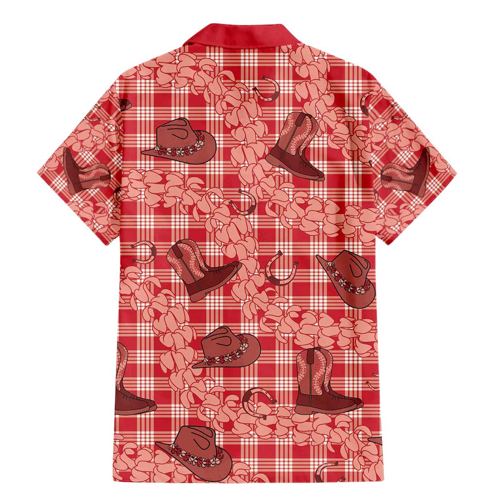 Red Palaka Hawaii Cowboy Family Matching Mermaid Dress and Hawaiian Shirt Puakenikeni Lei Paniolo Papale Seamless Vibes LT14 - Polynesian Pride