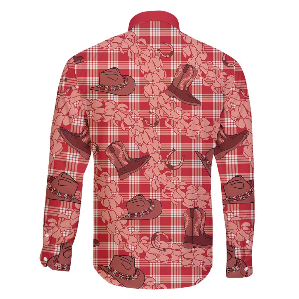 Red Palaka Hawaii Cowboy Family Matching Mermaid Dress and Hawaiian Shirt Puakenikeni Lei Paniolo Papale Seamless Vibes LT14 - Polynesian Pride