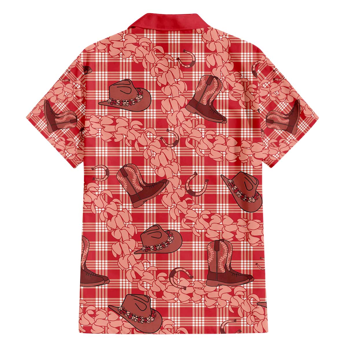 Red Palaka Hawaii Cowboy Family Matching Off The Shoulder Long Sleeve Dress and Hawaiian Shirt Puakenikeni Lei Paniolo Papale Seamless Vibes - Polynesian Pride