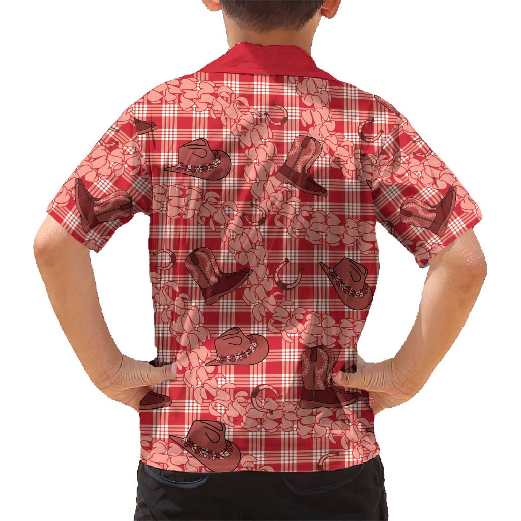 Red Palaka Hawaii Cowboy Family Matching Off Shoulder Maxi Dress and Hawaiian Shirt Puakenikeni Lei Paniolo Papale Seamless Vibes LT14 - Polynesian Pride