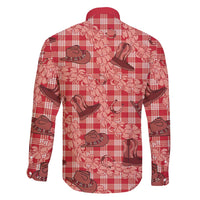 Red Palaka Hawaii Cowboy Family Matching Off Shoulder Short Dress and Hawaiian Shirt Puakenikeni Lei Paniolo Papale Seamless Vibes LT14 - Polynesian Pride
