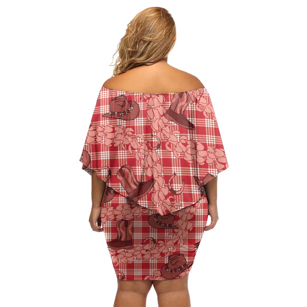 Red Palaka Hawaii Cowboy Family Matching Off Shoulder Short Dress and Hawaiian Shirt Puakenikeni Lei Paniolo Papale Seamless Vibes LT14 - Polynesian Pride