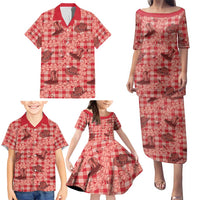Red Palaka Hawaii Cowboy Family Matching Puletasi and Hawaiian Shirt Puakenikeni Lei Paniolo Papale Seamless Vibes LT14 - Polynesian Pride