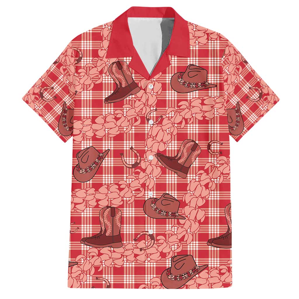 Red Palaka Hawaii Cowboy Family Matching Short Sleeve Bodycon Dress and Hawaiian Shirt Puakenikeni Lei Paniolo Papale Seamless Vibes LT14 Dad's Shirt - Short Sleeve Red - Polynesian Pride