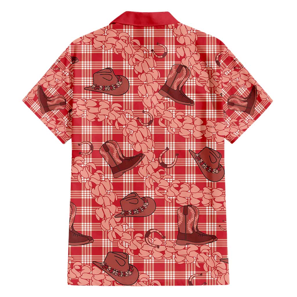 Red Palaka Hawaii Cowboy Family Matching Short Sleeve Bodycon Dress and Hawaiian Shirt Puakenikeni Lei Paniolo Papale Seamless Vibes LT14 - Polynesian Pride