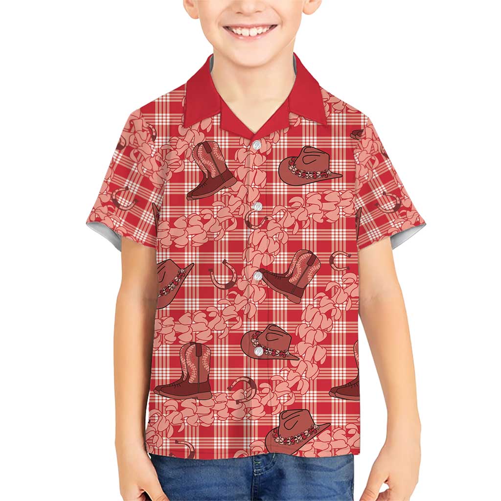 Red Palaka Hawaii Cowboy Family Matching Short Sleeve Bodycon Dress and Hawaiian Shirt Puakenikeni Lei Paniolo Papale Seamless Vibes LT14 Son's Shirt Red - Polynesian Pride
