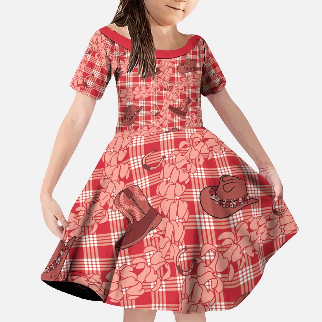 Red Palaka Hawaii Cowboy Family Matching Summer Maxi Dress and Hawaiian Shirt Puakenikeni Lei Paniolo Papale Seamless Vibes LT14 Daughter's Dress Red - Polynesian Pride