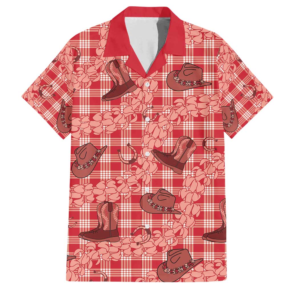 Red Palaka Hawaii Cowboy Family Matching Summer Maxi Dress and Hawaiian Shirt Puakenikeni Lei Paniolo Papale Seamless Vibes LT14 Dad's Shirt - Short Sleeve Red - Polynesian Pride
