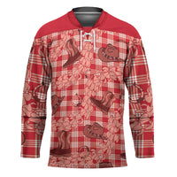 Red Palaka Hawaii Cowboy Hockey Jersey Puakenikeni Lei Paniolo Papale Seamless Vibes - Polynesian Pride