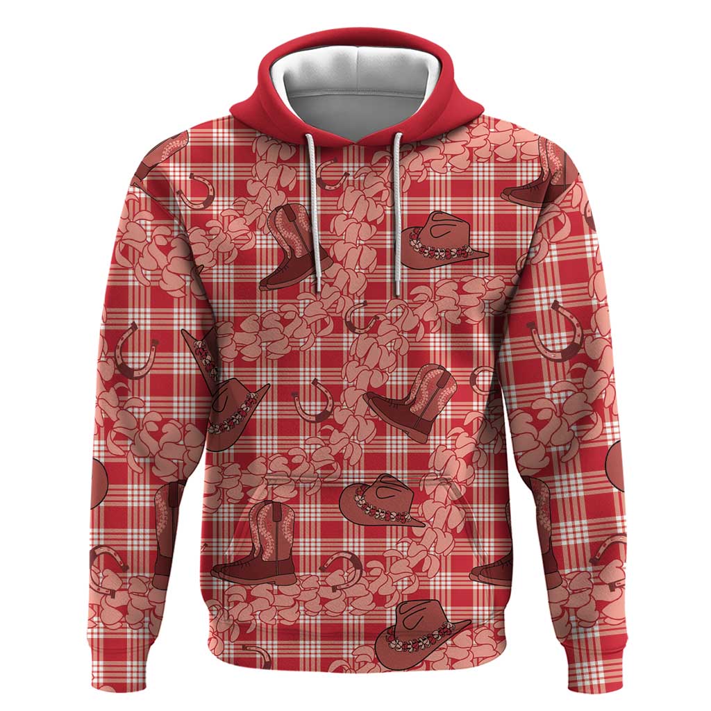 Red Palaka Hawaii Cowboy Hoodie Puakenikeni Lei Paniolo Papale Seamless Vibes - Polynesian Pride