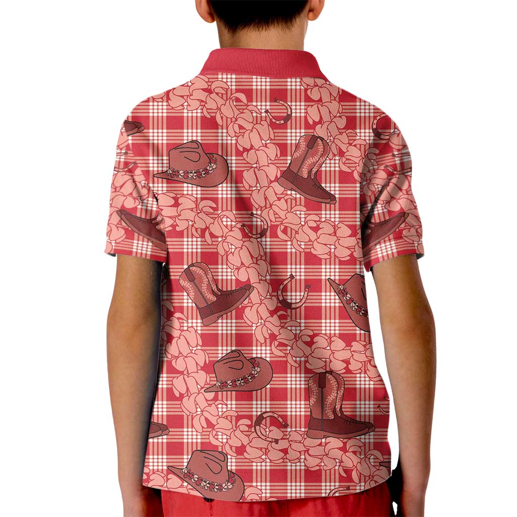 Red Palaka Hawaii Cowboy Kid Polo Shirt Puakenikeni Lei Paniolo Papale Seamless Vibes - Polynesian Pride