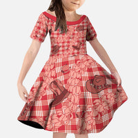 Red Palaka Hawaii Cowboy Kid Short Sleeve Dress Puakenikeni Lei Paniolo Papale Seamless Vibes LT14 KID Red - Polynesian Pride