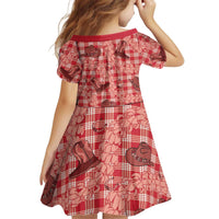 Red Palaka Hawaii Cowboy Kid Short Sleeve Dress Puakenikeni Lei Paniolo Papale Seamless Vibes LT14 - Polynesian Pride