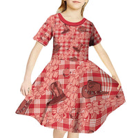 Red Palaka Hawaii Cowboy Kid Short Sleeve Dress Puakenikeni Lei Paniolo Papale Seamless Vibes LT14 - Polynesian Pride