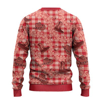 Red Palaka Hawaii Cowboy Ugly Christmas Sweater Puakenikeni Lei Paniolo Papale Seamless Vibes - Polynesian Pride