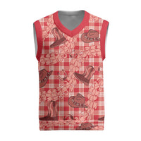 Red Palaka Hawaii Cowboy Christmas Knitted V-Neck Vest Puakenikeni Lei Paniolo Papale Seamless Vibes LT14 Red - Polynesian Pride