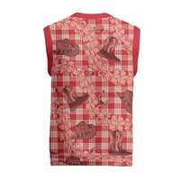 Red Palaka Hawaii Cowboy Christmas Knitted V-Neck Vest Puakenikeni Lei Paniolo Papale Seamless Vibes LT14 - Polynesian Pride