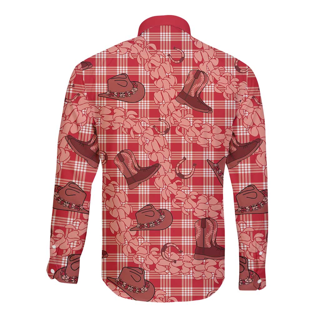 Red Palaka Hawaii Cowboy Long Sleeve Button Shirt Puakenikeni Lei Paniolo Papale Seamless Vibes - Polynesian Pride