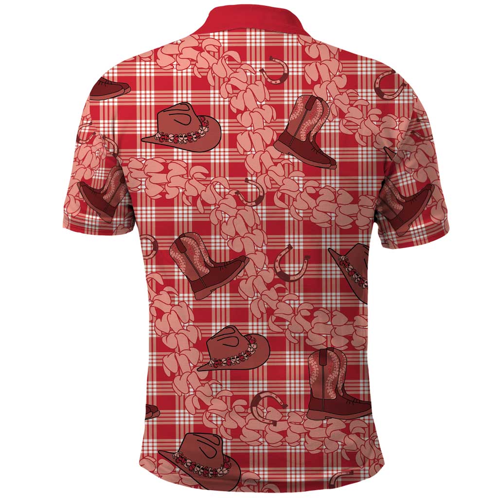 Red Palaka Hawaii Cowboy Polo Shirt Puakenikeni Lei Paniolo Papale Seamless Vibes - Polynesian Pride