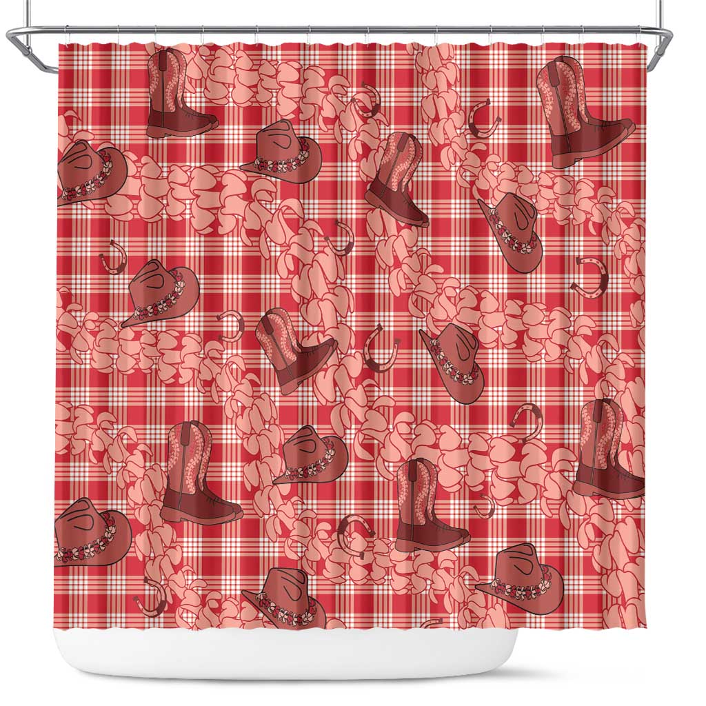 Red Palaka Hawaii Cowboy Shower Curtain Puakenikeni Lei Paniolo Papale Seamless Vibes - Polynesian Pride