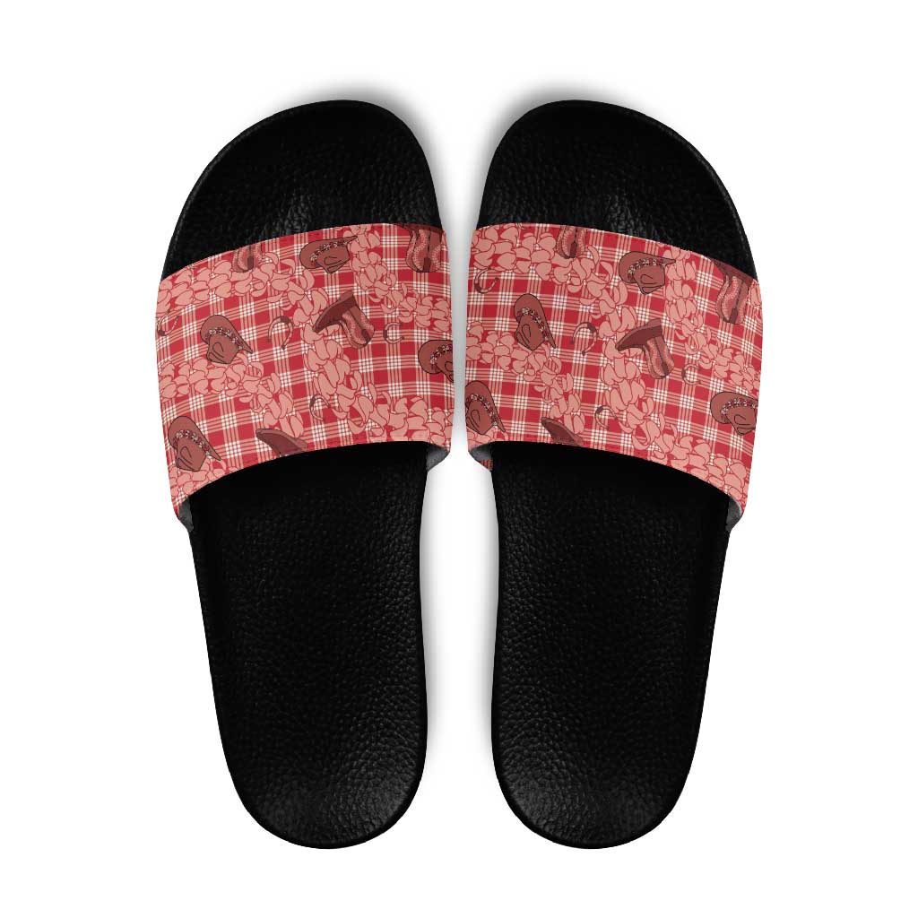 Red Palaka Hawaii Cowboy Slide Sandals Puakenikeni Lei Paniolo Papale Seamless Vibes - Polynesian Pride