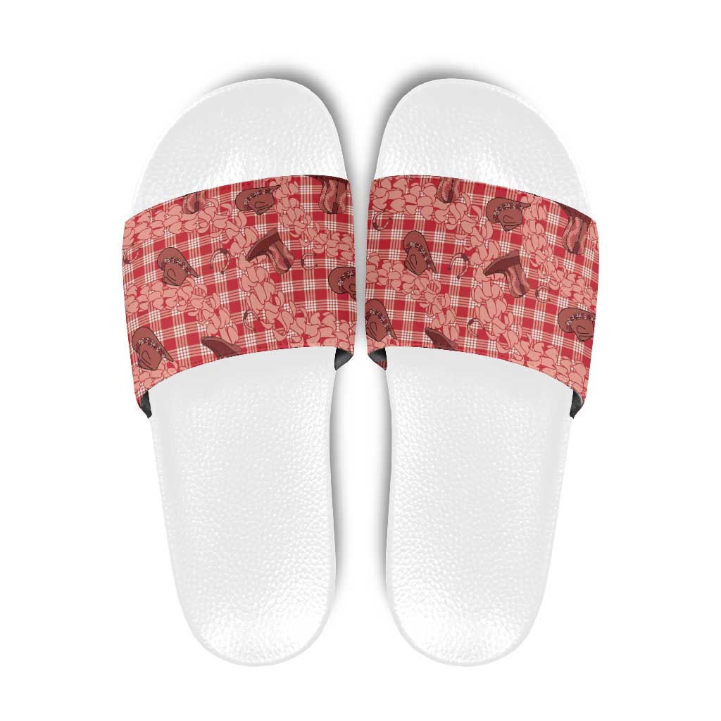 Red Palaka Hawaii Cowboy Slide Sandals Puakenikeni Lei Paniolo Papale Seamless Vibes - Polynesian Pride