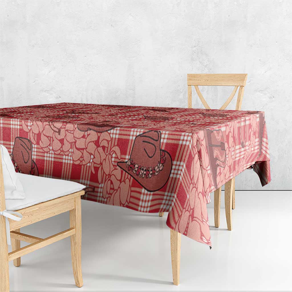 Red Palaka Hawaii Cowboy Tablecloth Puakenikeni Lei Paniolo Papale Seamless Vibes - Polynesian Pride
