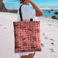 Red Palaka Hawaii Cowboy Tote Bag Puakenikeni Lei Paniolo Papale Seamless Vibes - Polynesian Pride