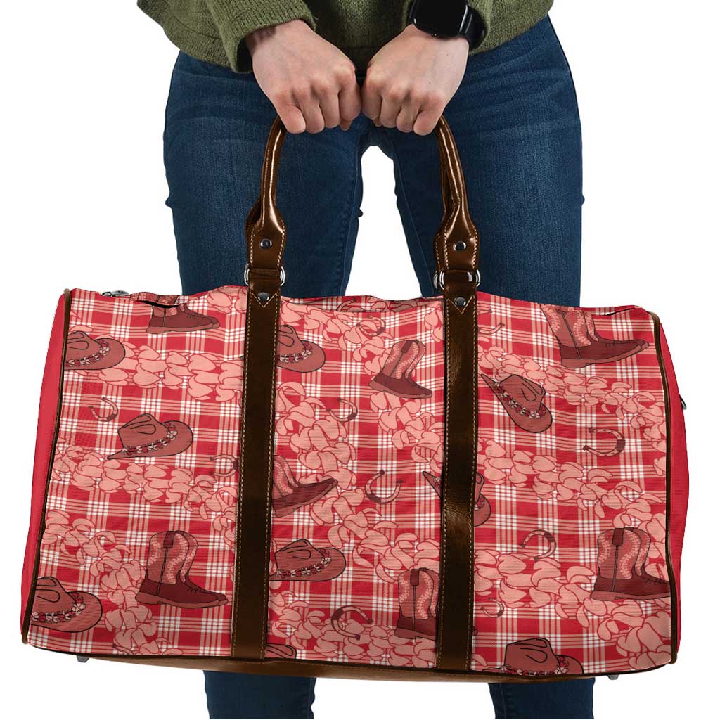Red Palaka Hawaii Cowboy Travel Bag Puakenikeni Lei Paniolo Papale Seamless Vibes - Polynesian Pride