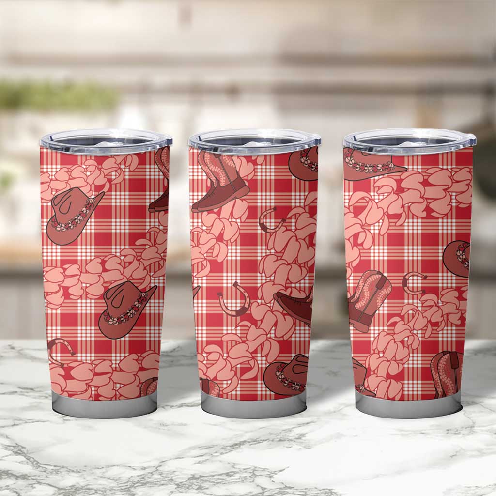 Red Palaka Hawaii Cowboy Tumbler Cup Puakenikeni Lei Paniolo Papale Seamless Vibes - Polynesian Pride