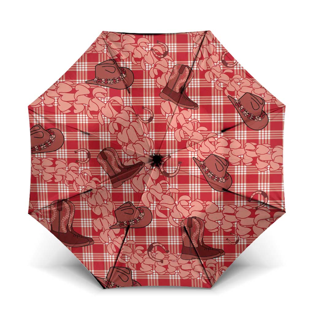 Red Palaka Hawaii Cowboy Umbrella Puakenikeni Lei Paniolo Papale Seamless Vibes - Polynesian Pride