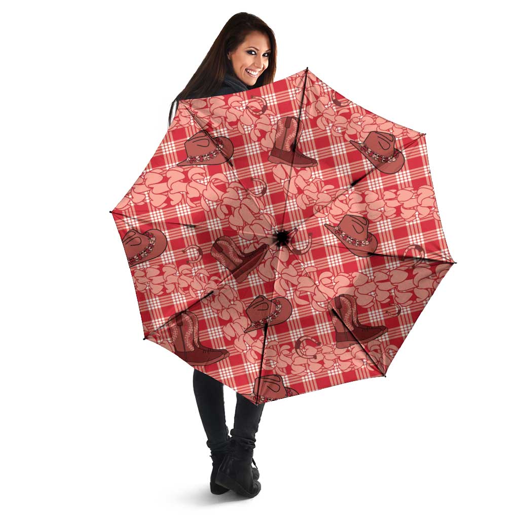 Red Palaka Hawaii Cowboy Umbrella Puakenikeni Lei Paniolo Papale Seamless Vibes - Polynesian Pride