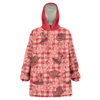 Red Palaka Hawaii Cowboy Wearable Blanket Hoodie Puakenikeni Lei Paniolo Papale Seamless Vibes LT14 One Size Red - Polynesian Pride