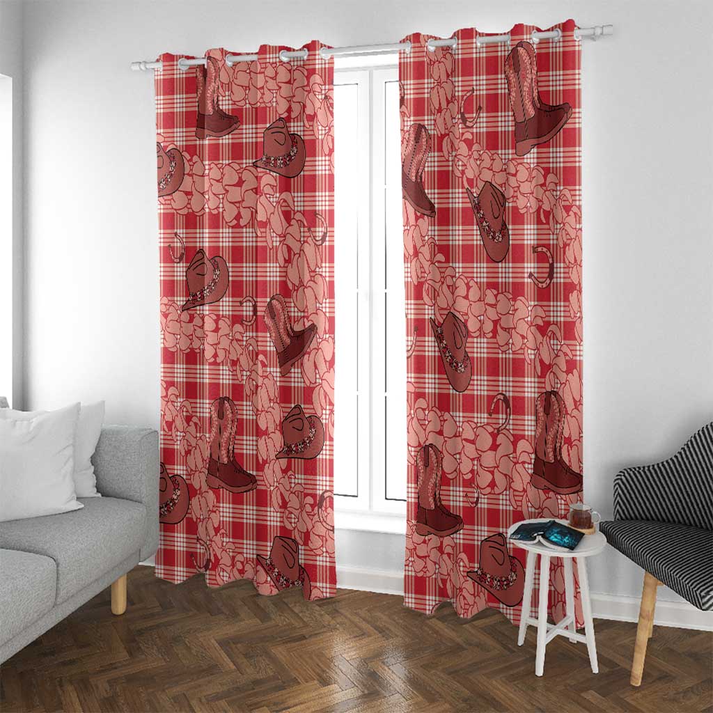 Red Palaka Hawaii Cowboy Window Curtain Puakenikeni Lei Paniolo Papale Seamless Vibes - Polynesian Pride