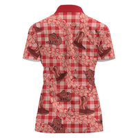 Red Palaka Hawaii Cowboy Women Polo Shirt Puakenikeni Lei Paniolo Papale Seamless Vibes - Polynesian Pride
