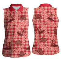 Red Palaka Hawaii Cowboy Women Sleeveless Polo Shirt Puakenikeni Lei Paniolo Papale Seamless Vibes - Polynesian Pride