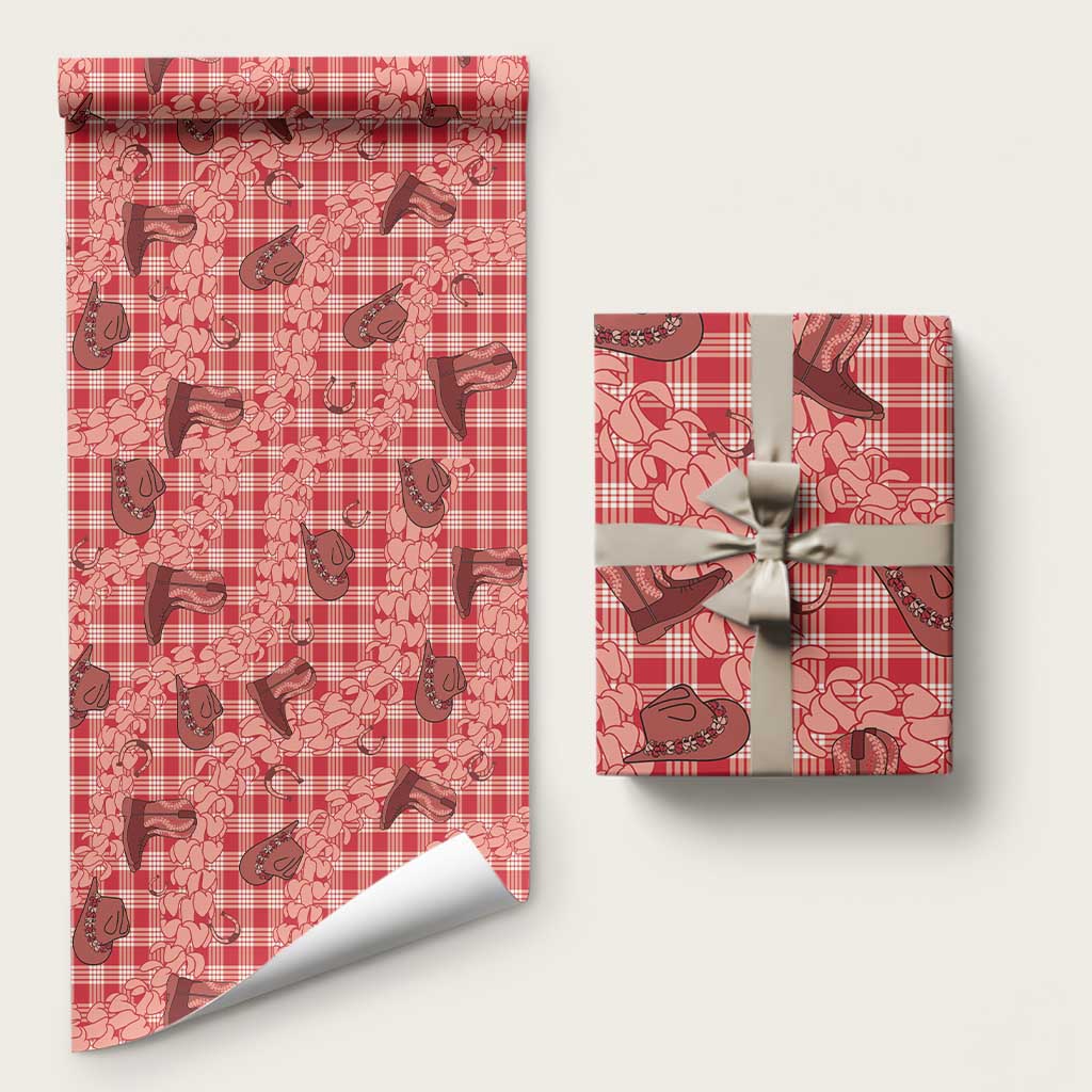 Red Palaka Hawaii Cowboy Wrapping Paper Puakenikeni Lei Paniolo Papale Seamless Vibes - Polynesian Pride